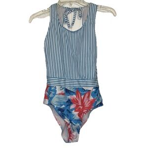 Womens Swim Striped and Floral Swimsuit
